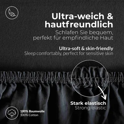 Produktbild von Jersey Spannbettlaken 60x120 - 70x140 cm, 100% Baumwolle Bettlaken, Schwarz