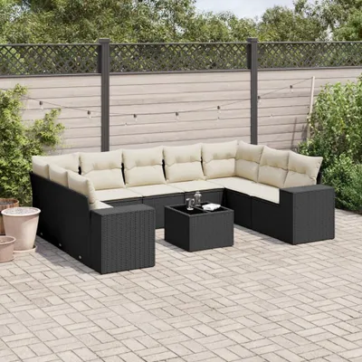 Produktbild von Design 10-tlg. Garten-Sofagarnitur mit Kissen Schwarz Poly Rattan, Gartenmöbel-Sets 2024 Neu