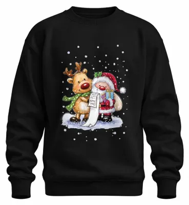 Produktbild von Santa Claus Rudolf Rentier Wunschzettel Geschenk Christmas Sweatshirt Pullover, Schwarz, 3XL