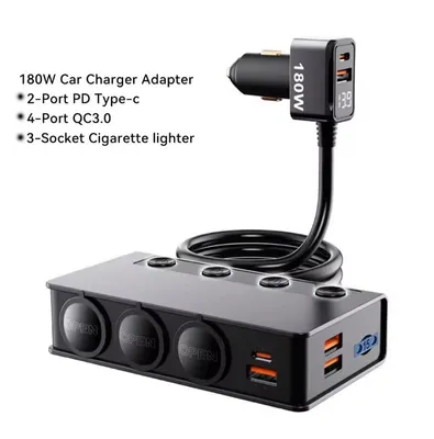 Produktbild von 180-W-Zigarettenanzünder-Splitter 9 IN 1 48 W Typ-C+QC3.0 Schnellladegerät für das Auto mit unabhängigem Ein-/Aus-Schalter