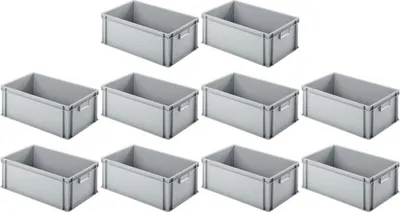Produktbild von SparSet 10x Eurobehälter mit geschlossenem Griff | HxBxT 22x40x60cm | 38 Liter | Grau | Eurobox, Transportbox, Transportbehälter, Stapelbehälter