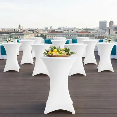 Immagine prodotto di Eikuavons, 10 copritavoli elasticizzati bianchi per tavoli alti, Ø 60×110 cm – Copritavoli elastici per tavoli da bistrot, ideali per eventi e feste
