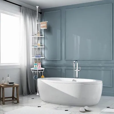 Zdjęcie produktu dla Ibenzoa® Teleskopowa półka pod prysznic, regulowana, 70–330 cm, biała, 4 półki – solidna półka łazienkowa do elastycznego przechowywania akcesoriów do kąpieli i ręczników