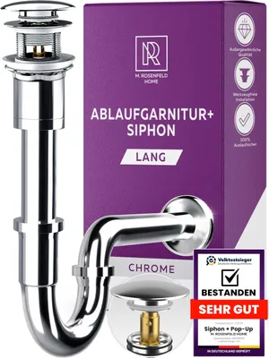 Buissifon für Waschtisch, Messing/Chrom, Pop-up, Überlauf, M24, höhenverstellbar