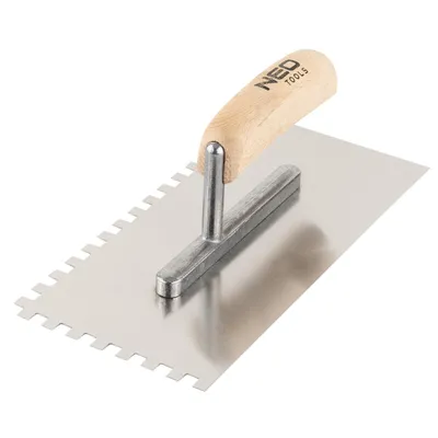 Produktbild von NEO TOOLS Glättekelle, gezahnt, 270x128 mm, Blattstärke: 0,7 mm, 6 mm zahn, rostfrei | Ergonomischer, lackierter Griff aus Buchenholz, Blatt aus rostfreiem Stahl