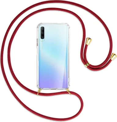 Produktbild von Handykette Backcover-Schutzhülle mit Band (Metall goldfarben) für Huawei P Smart Pro 2019 - dunkelrot