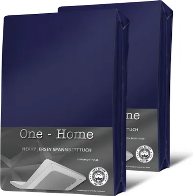 Produktbild von 2 Spannbettlaken Bettlaken navy blau 180x200 - 200x200 cm Heavy Jersey Baumwolle