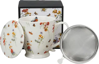 Image de Duo | Tasse en porcelaine - 510 ml - Design romantique - Avec passoire et couvercle - Idéal pour les amateurs de thé