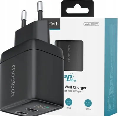 Image de Choetech Charger Pd6051 Usb-C Usb-C Pd 35W Gan With Display - Noir