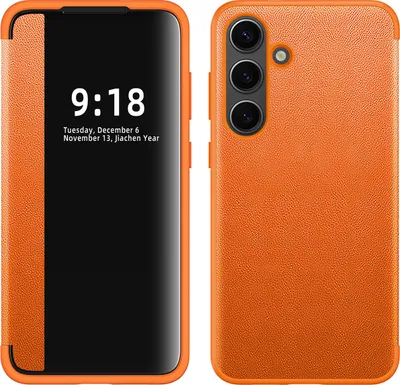 Immagine prodotto di Per Samsung Galaxy S25 5G vista specchio cellulare Smart Cover Wake UP funzione caso arancione