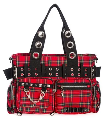 Zdjęcie produktu dla Torebka "Banned Handbag" - model Camdyn, kolor czerwony, wzór w kratę (tartan)