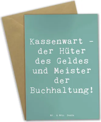 Produktbild von Mr. & Mrs. Panda Glückwunschkarte Spruch Kassenwart Meister - Meeresbrise - Geschenk, Zahlenmensch, Klappkarte, hochzeitskarten, Kassenverwaltung, osterkarte, Beruf