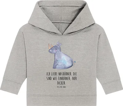 Produktbild von Mr. & Mrs. Panda Organic Baby Hoodie Einhorn Nashorn 12. - 18. Monat - Heather Grey - Geschenk, Regenbogen, Kapuzensweatshirt, Nashörner, Glitzer, Kapuzenshirt, Unicorn