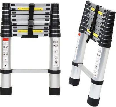 Imagen del producto de Silecomplaza, escalera telescópica de 2.6 metros, escalera multifuncional antideslizante, escalera de seguridad de varios peldaños, escalera telescópica de aluminio, carga máxima: 150 kg