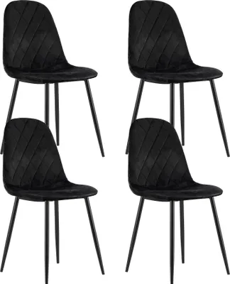 Image de lot de 4 chaises rembourrées Chaise de salle à manger Chaise de salon rembourrée, 4x noir avec pieds noirs