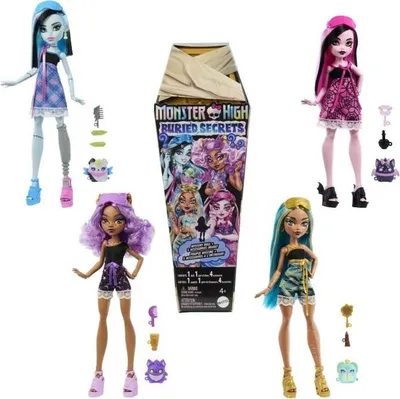 Produktbild von Monster High Secrets Enfouis Pyjama Party Spielset HYV64, mit Zubehör & Tier, ab 4 Jahren