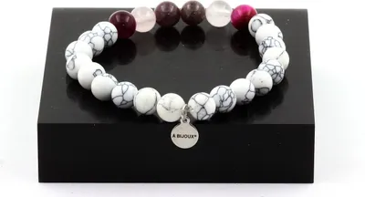 Immagine prodotto di Bracciale di perle di rubino Mogok, Birmania, Myanmar + occhio di tigre fucsia + quarzo rosa + howlite 8 mm