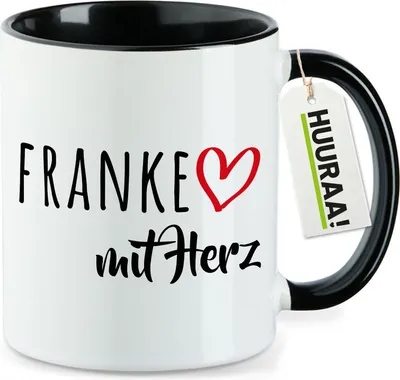 Produktbild von Huuraa Kaffeetasse Franke mit Herz 330ml Schwarz Keramik Kaffeebecher Geschenkidee