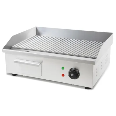 Produktbild von VERTES Grillplatte Bratplatte Plancha Grill Elektrisch 3000W aus Edelstahl Grillfläche Mit Rillen 55x35cm, Thermostat, Temperatur 50-300°C