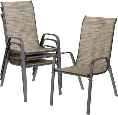 Image de Ensemble de 4 chaises de jardin empilables, avec dossier haut, couleur lin