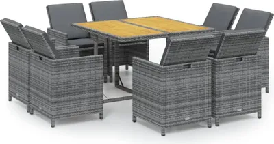 Produktbild von 9-tlg. Garten-Essgruppe mit Kissen Poly Rattan Grau