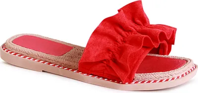 Produktbild von topschuhe24 2111 Damen Pantoletten Sandalen Rüschen, Farbe:Rot, Größe:40 EU