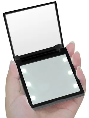 Tragbarer Acryl-Spiegel mit LED-Licht, Schwarz, 1,2x7x7 cm