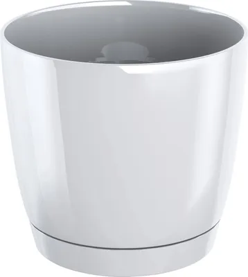 A white pot with a saucer.