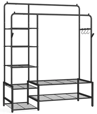 Produktbild von Kleiderständer - Offener Kleiderschrank/Garderobenständer - 7 Ablagen - Kleiderstange - Metallgestell - Freistehend - Einfache Montage - Schwarz