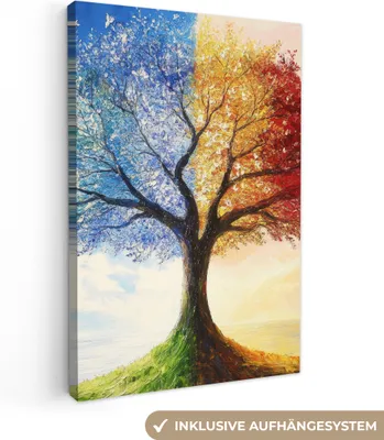 Produktbild von Leinwand Bilder 80x120 cm - Lebensbaum - Kunst - Jahreszeiten - Herbst, Bilder, Wanddeko Wohnzimmer