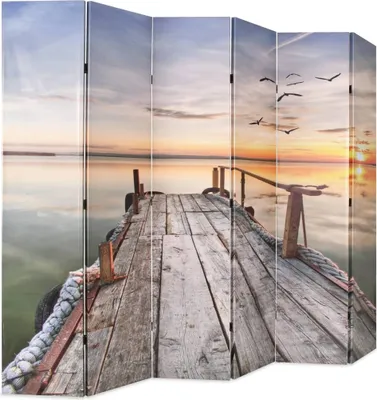 Zdjęcie produktu dla vidaXL Rozdzielacz do pokoju składany 228 x 170 cm jezioro z drążkiem