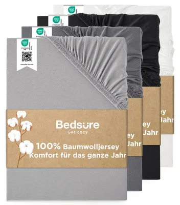 Zdjęcie produktu dla Prześcieradło z gumką, 140 x 200 cm, wykonane z bawełnianej dzianiny, kolor: szary