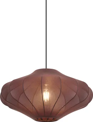 Zdjęcie produktu dla QAZQA – Design Japandi Lampa wisząca I Lampa wisząca I Lampa wisząca Brązowa z abażurem z tkaniny 50 cm – Plu I Salon I Sypialnia – Tekstylna Okrągła – Pasuje do żarówek LED E27