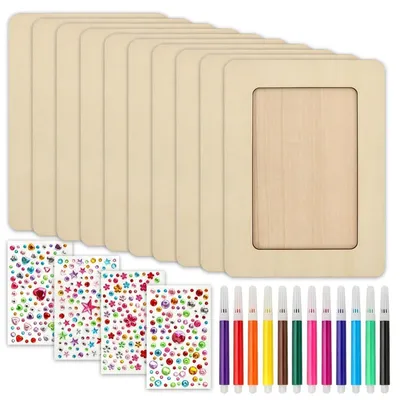 Immagine prodotto di Set di 10 cornici in legno da 19x14 cm, ideali per essere decorate con pennarelli e adesivi