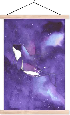 Produktbild von MuchoWow® Textilposter Orca - Farbe - Tiere - Lila 40x60 cm mit holzfarbenen Rahmen - Poster