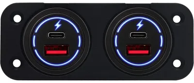 Produktbild von ProRide 12-24V USB/USB-C Auto-Einbauladegerät 2 Anschlüsse Blau 65W QC3.0