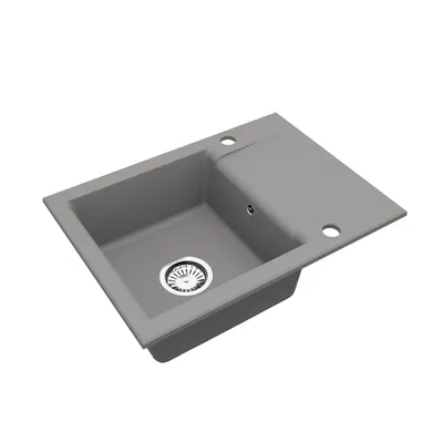 Produktbild von Manestein Spülbecken, Küchenspüle aus Granit, Einbauspüle mit Abtropffläche, Einzelbecken mit Siphon, 1 Becken, 59 x 44 cm, Grau