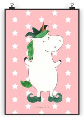 Produktbild von Mr. & Mrs. Panda Bild Einhorn Joker DIN A4 - Rot Pastell - Geschenk, Plakat, wanddeko, Hofnarr, Wandbild, Mittelalter, Unicorn, grafikposter, drucke, Gaukler, Einhörner