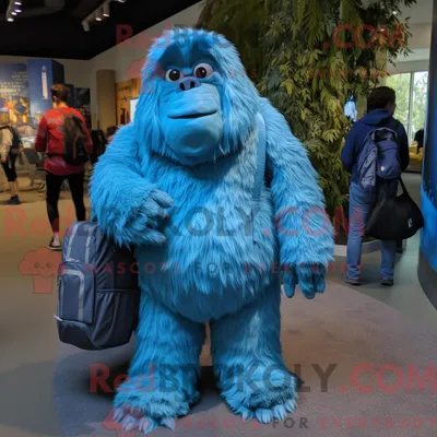 Produktbild von Blaues REDBROKOLY Sasquatch-Maskottchenkostüm mit Überwurf und Rucksack