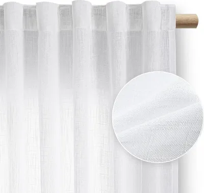 Zdjęcie produktu dla Zasłona do salonu VALETA len 140x270 na taśmie biała Restilo