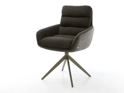 Produktbild von DELIFE Drehstuhl Abelia-Flex mit Armlehnen Materialmix Schwarz Kreuzgestell breit Effektfinish Titan 360° drehbar Wippfunktion