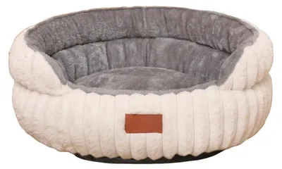 Obrázok produktu pre Psia posteľ Donut, plyšová, okrúhla, mäkká, teplá, protišmyková, farba: mliečne biela, priemer: 70 cm