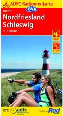 Obrázek produktu pro Cykloturistická mapa ADFC 1 Nordfriesland /Schleswig 1:150 000, odolná proti roztržení a povětrnostním vlivům, GPS stopy ke stažení
