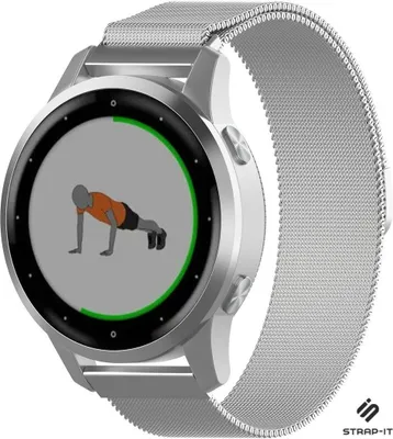 Produktbild von Strap-it Milanese Armband - Kompatibel mit Garmin Vivomove 3s Armband 40mm - Hochwertiges Material -Edelstahl Magnetische verschluss für Armband Silber 18mm Smartwatch