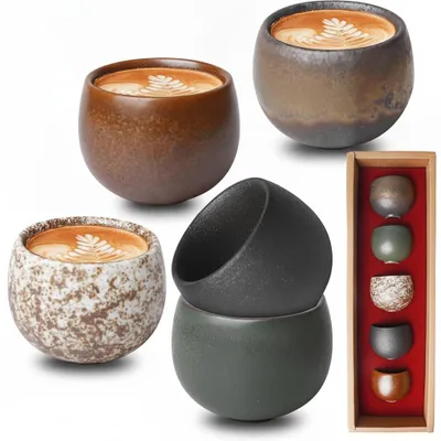 Obrázok produktu pre Sada keramických šálok na espresso – 5 kusov – objem 50 ml, Obrázok generovaný UI