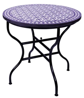 Produktbild von ORIGINAL Marokkanischer Mosaiktisch Gartentisch ø 100cm Groß rund klappbar | Runder klappbarer Mosaik Esstisch Mediterran | als Klapptisch für Balkon oder Garten | Marrakesch Natur Blau 100cm