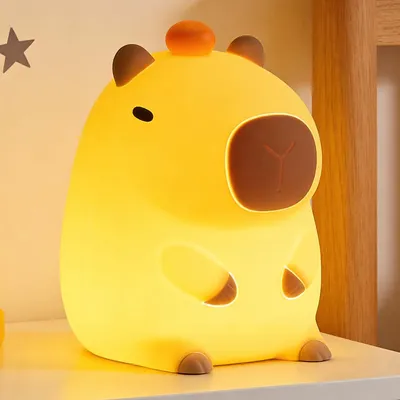 Produktbild von LED Nachtlicht Kinder, Kawaii Capybara Lampe, 2 Dimmstufen, Touch Timing, USB Wiederaufladbare Nachtlicht aus Silikon, Nachttischlampe, Stilllicht