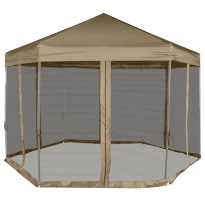 Produktbild von vidaXL Faltpavillon mit Seitenwänden Sechseckig 3,6x3,1m Taupe 220g/m²