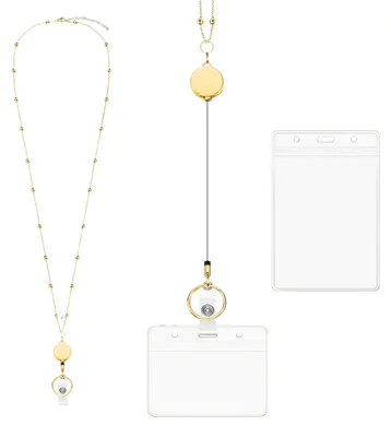 Produktbild von Lanyards für Ausweise, Ausweis-Lanyards aus Edelstahl mit 2 wasserdichten Ausweltern, einziehbare Ausweis-Lanyards, Lehrer-Lanyard (gold)