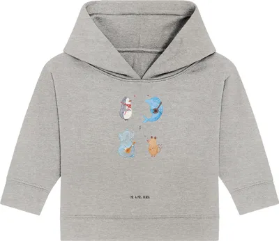 Produktbild von Mr. & Mrs. Panda Organic Baby Hoodie Big Band 12. - 18. Monat - Heather Grey - Geschenk, Elefant, Lustige Sprüche, Hund, Musik, Kapuzensweatshirt, Gitarre, Maus, Delfin